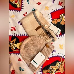Pacas Alpaca Wool Knit Beanie Hat and Scarf Set NWT Beige Super Soft